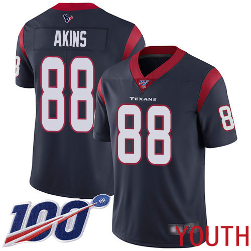 Houston Texans Limited Navy Blue Youth Jordan Akins Home Jersey NFL Football #88 100th Season Vapor Untouchable->youth nfl jersey->Youth Jersey